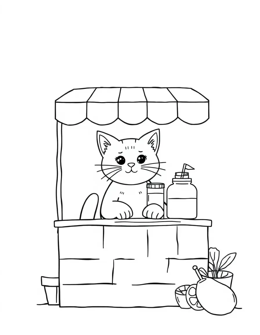 A cat operating a lemonade stand