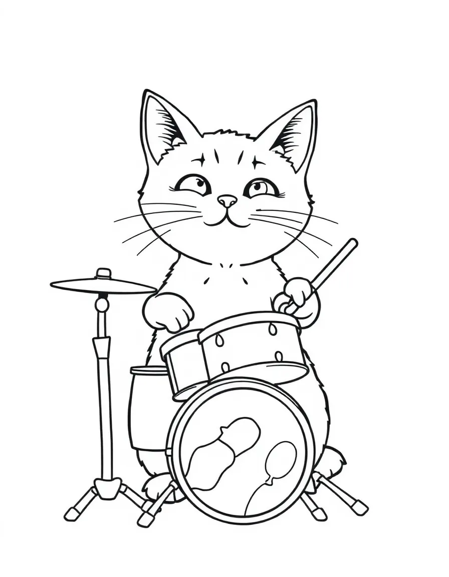 A cat playing a tiny drum set