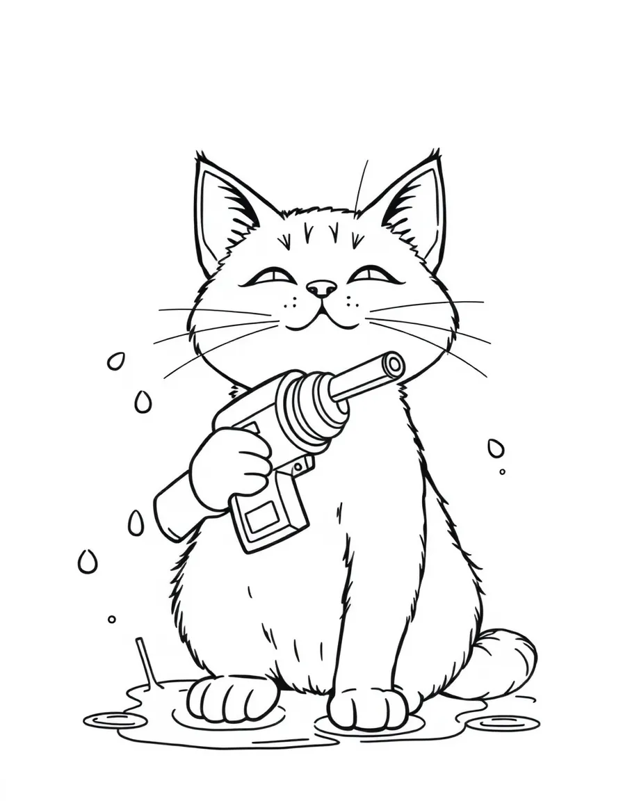 A cat having a water gun fight