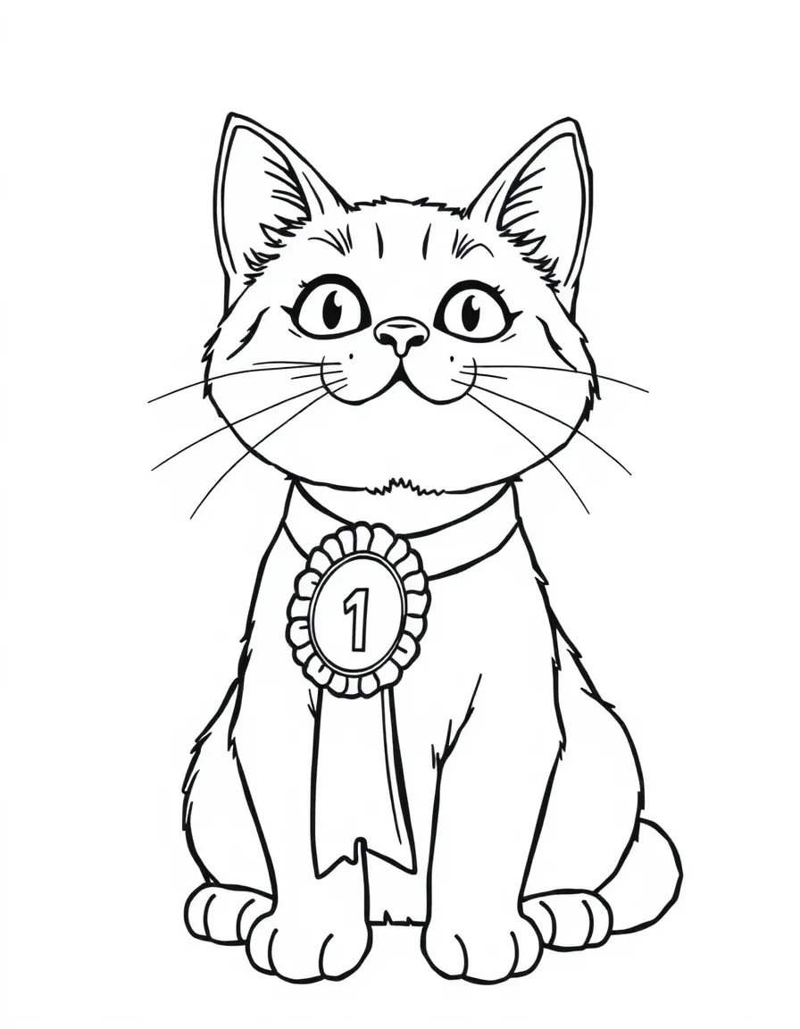A cat with a first-place ribbon