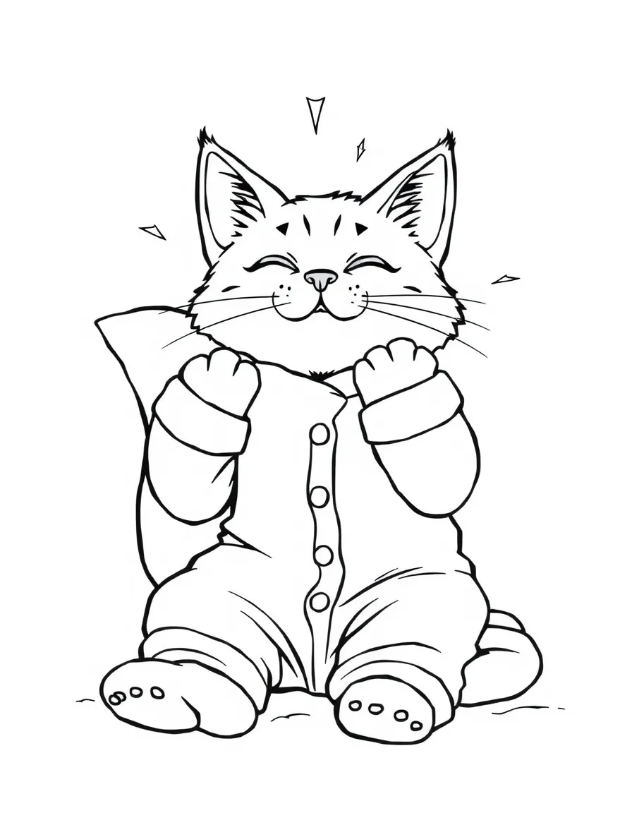 A cat in pajamas having a pillow fight