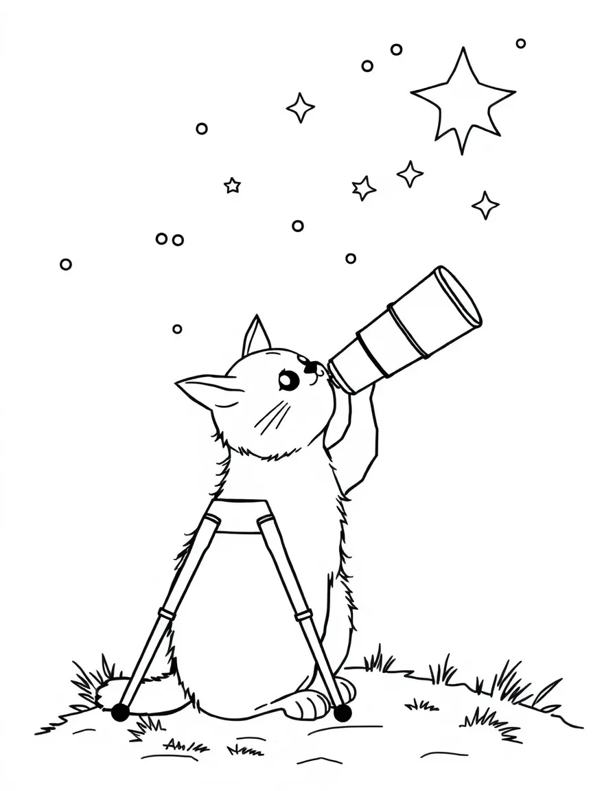 A cat stargazing with a telescope