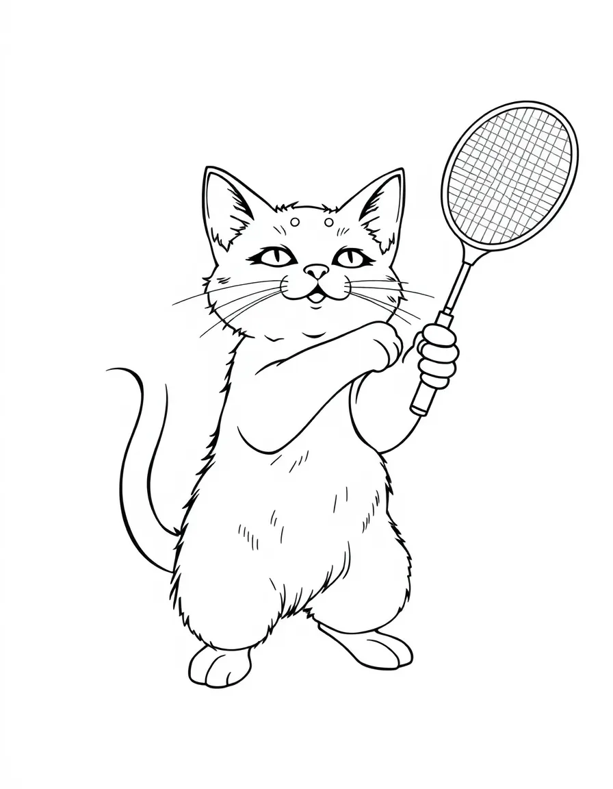 A cat playing badminton