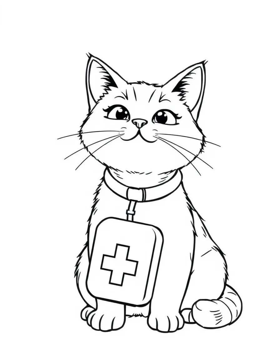 A cat with a first aid kit helping others