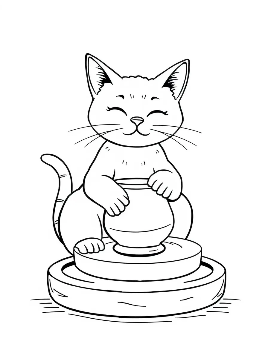 A cat making pottery on a wheel