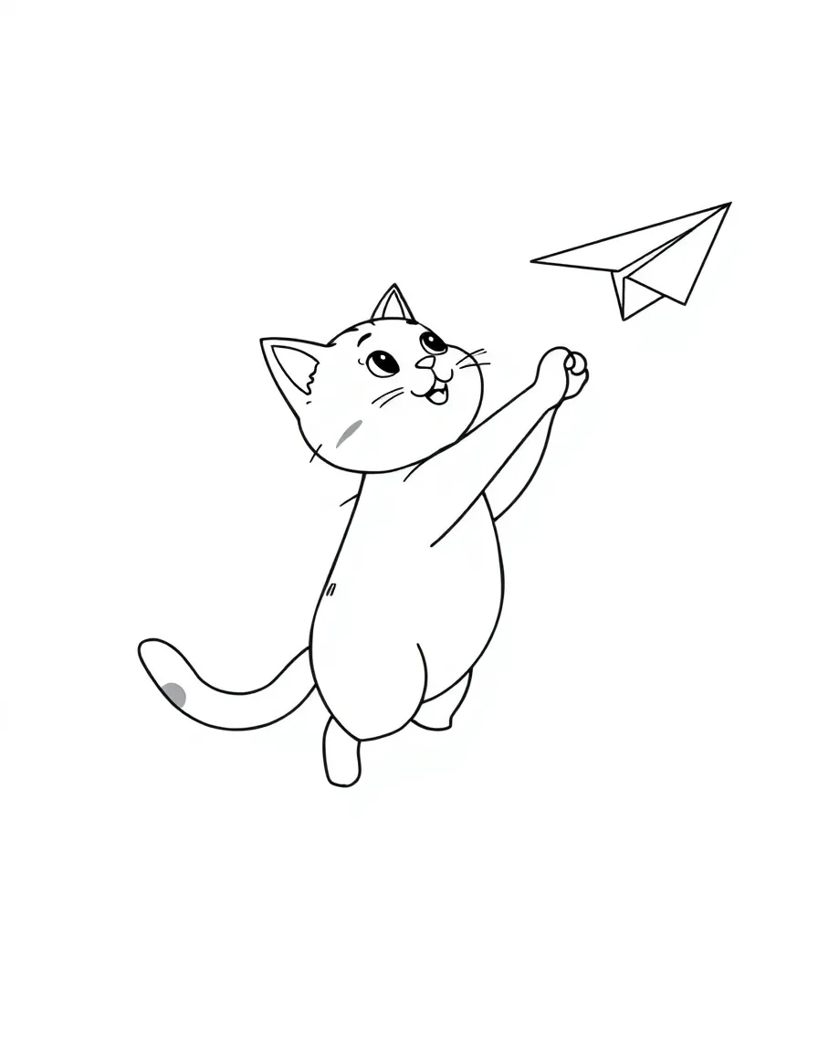 A cat flying a paper airplane
