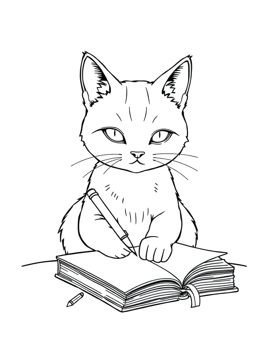 A cat writing in a diary