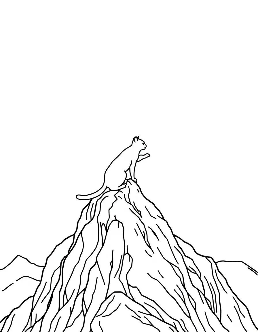 A cat climbing a mountain