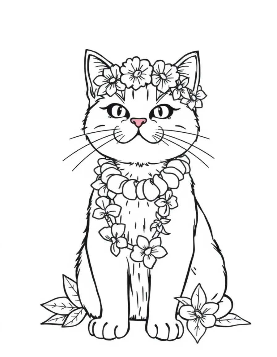A cat dressed for a Hawaiian luau