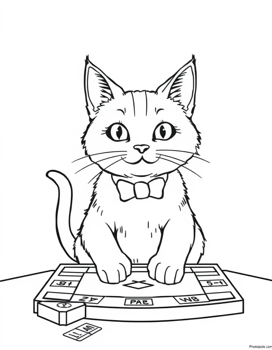 A cat playing a game of Monopoly
