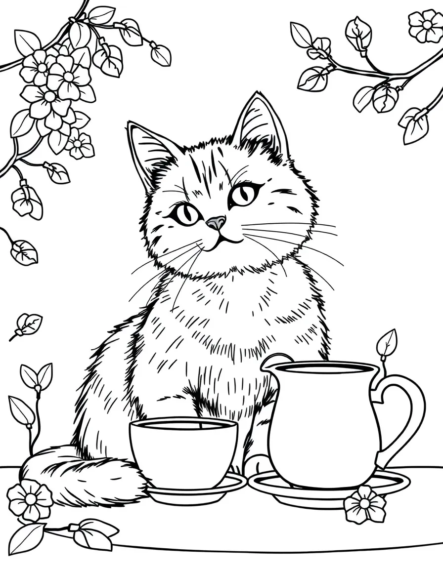 A cat having afternoon tea