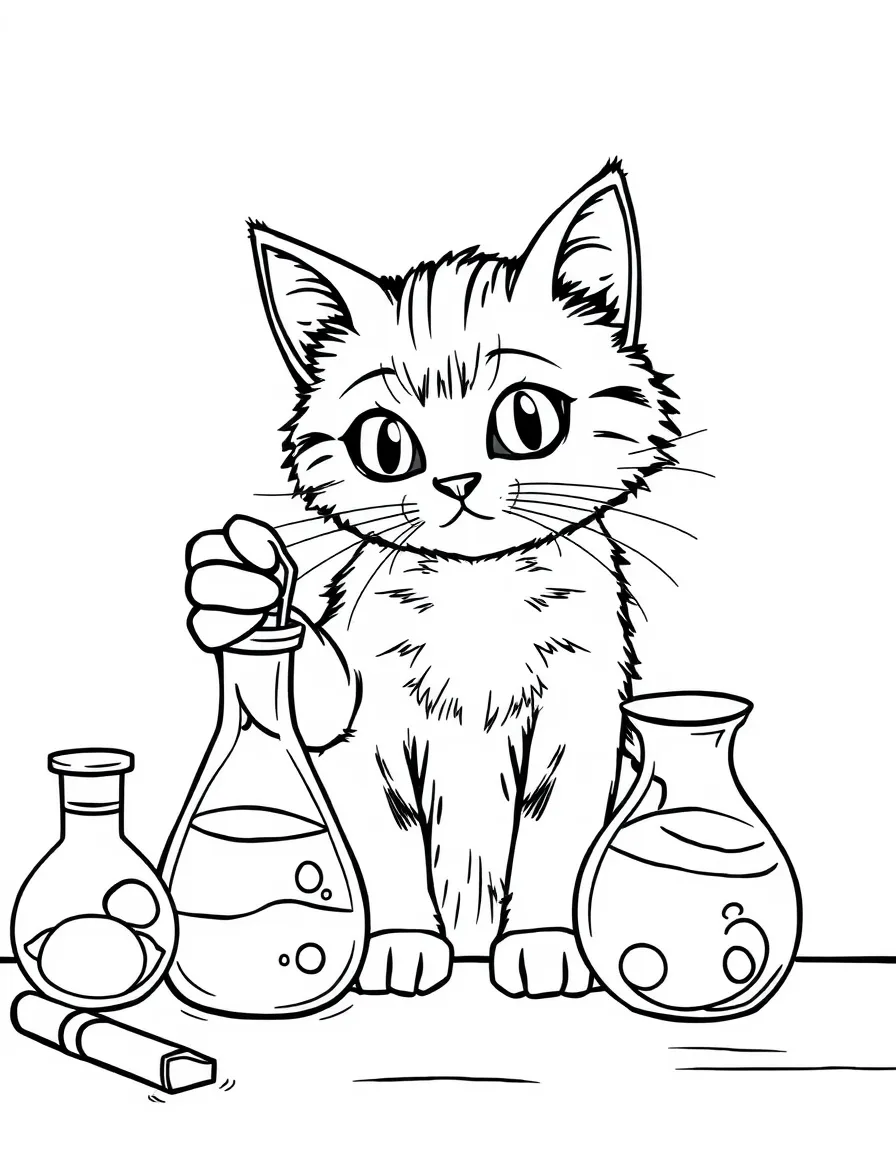 A cat setting up a science experiment
