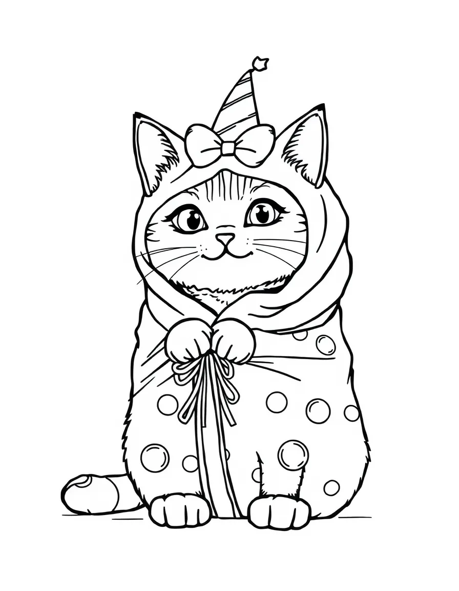 A cat wrapped up like a birthday present