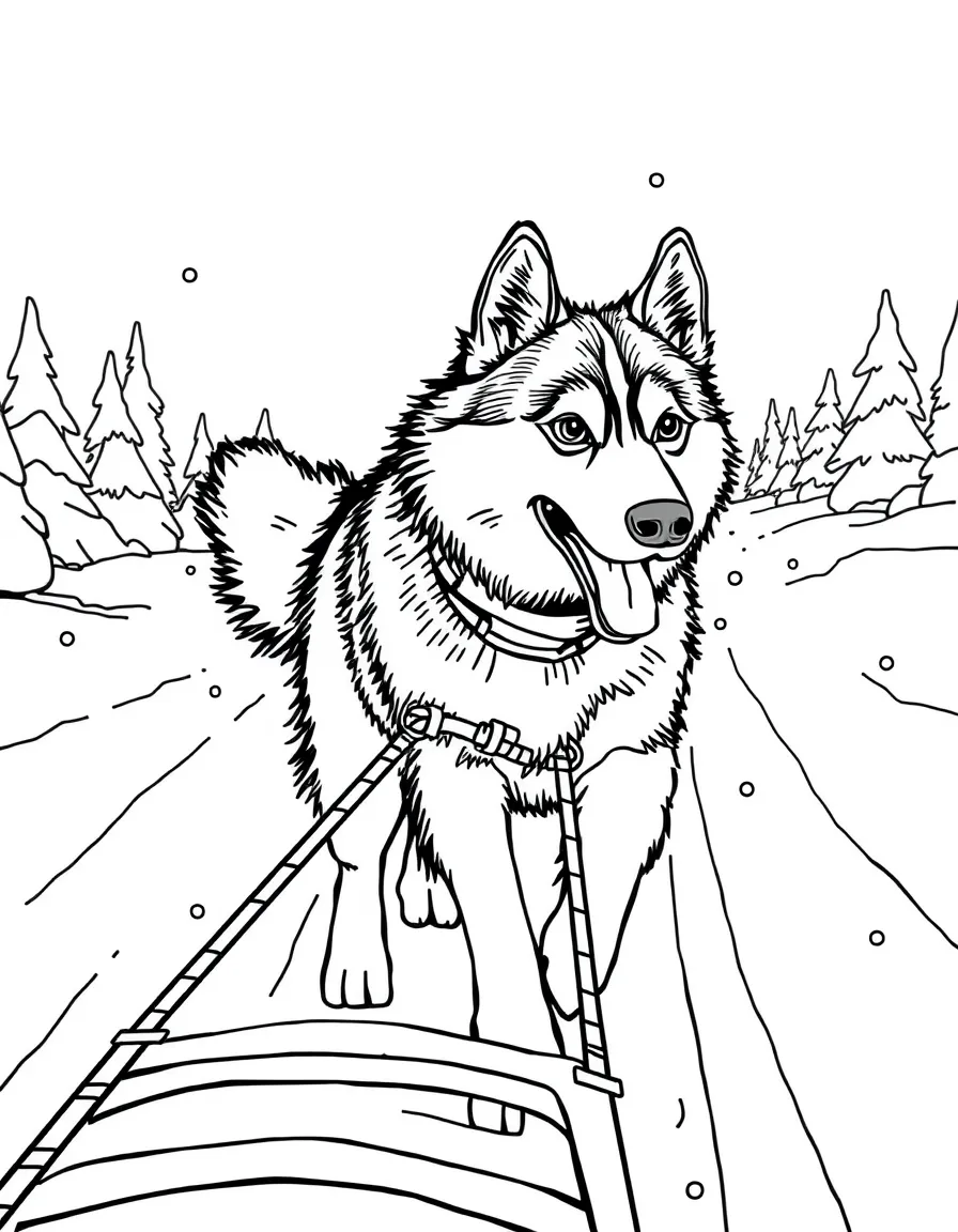 A Husky pulling a sled through snow