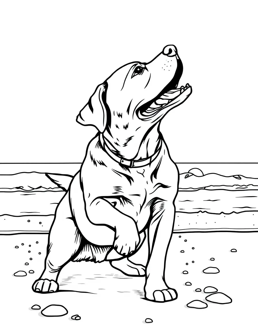A Labrador playing fetch at the beach