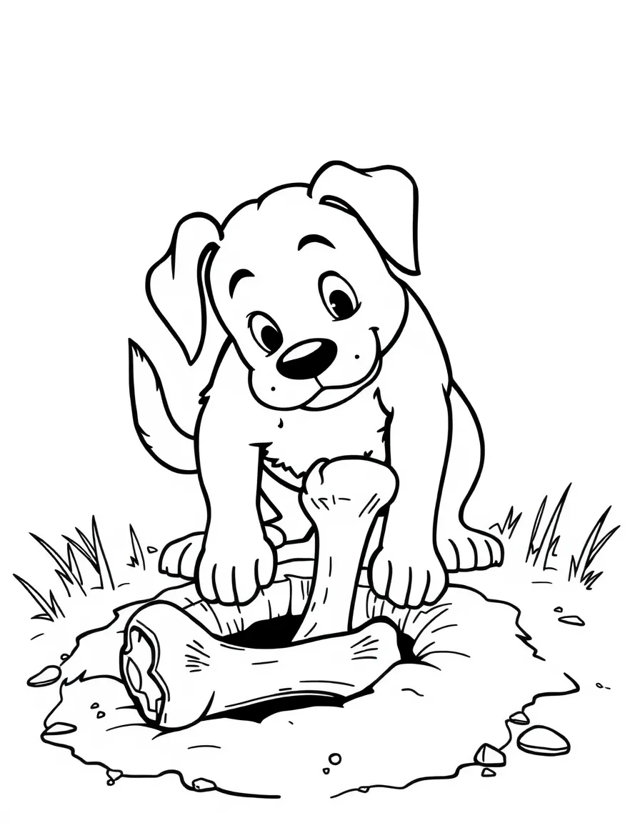 A dog digging a hole to bury a bone
