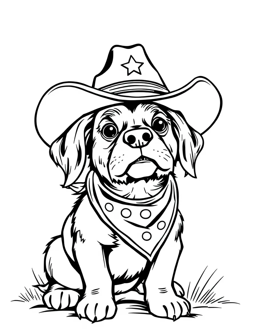 A dog in a cowboy hat and bandana