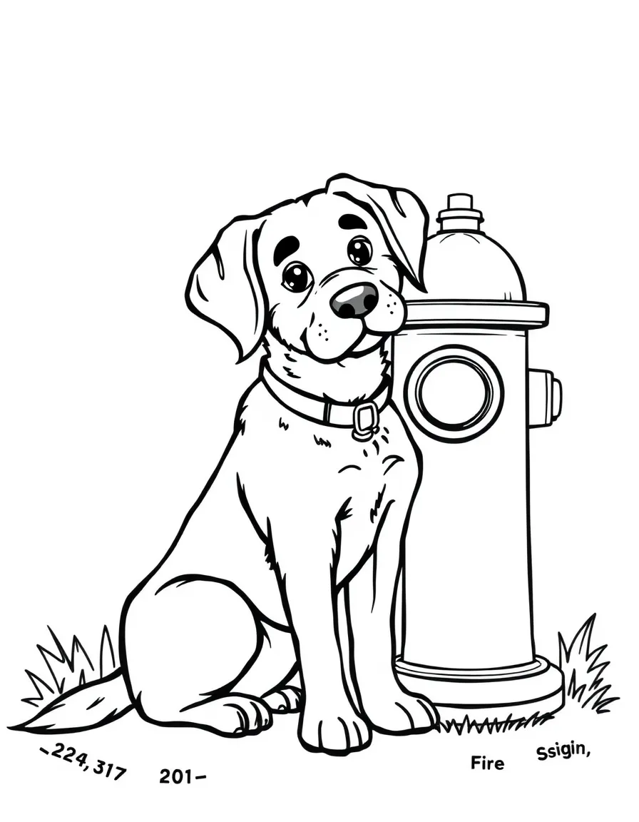 A dog sitting beside a fire hydrant