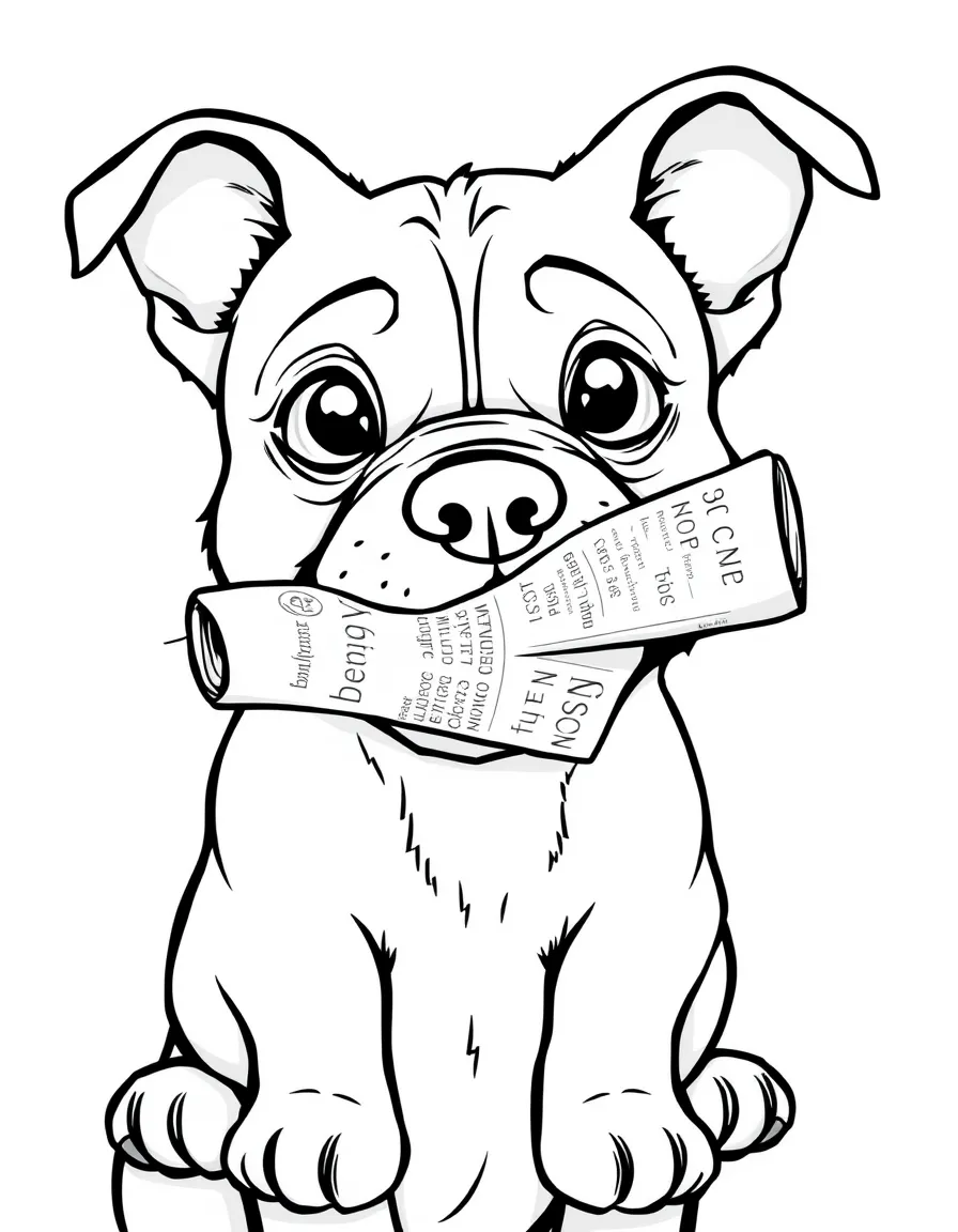 A dog with a newspaper in its mouth
