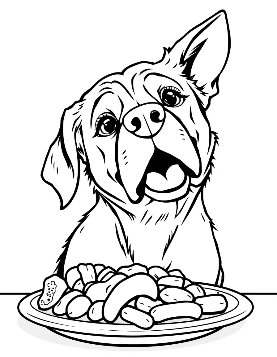 A dog looking longingly at a plate of food