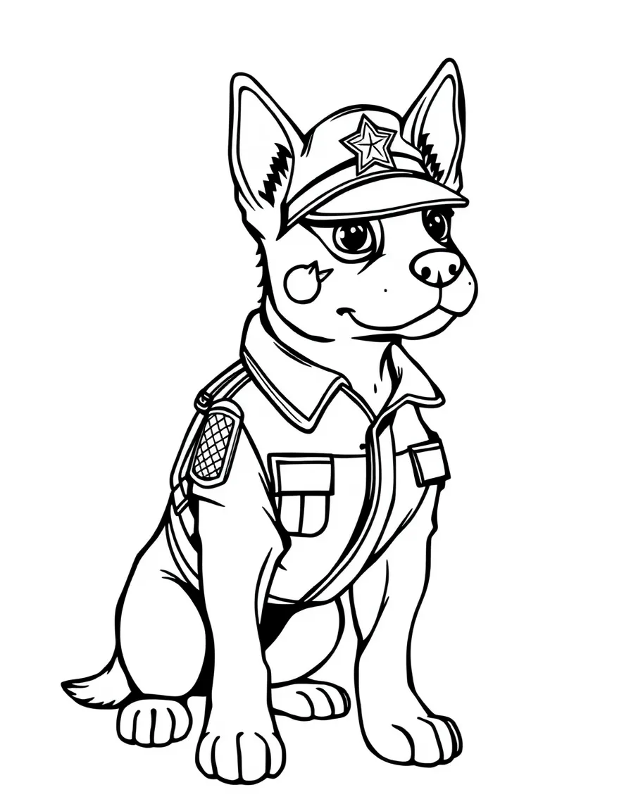 A dog standing at attention in a police uniform