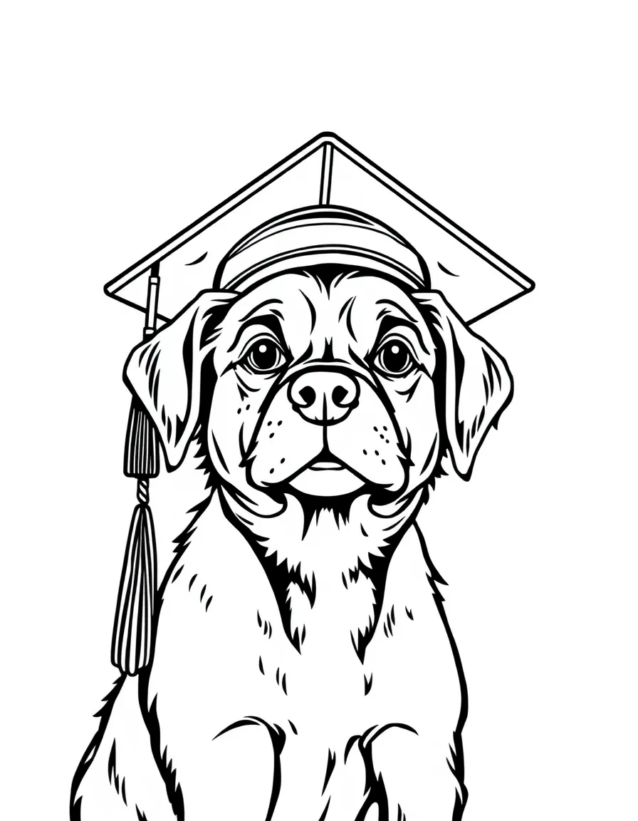 A dog wearing a graduation cap
