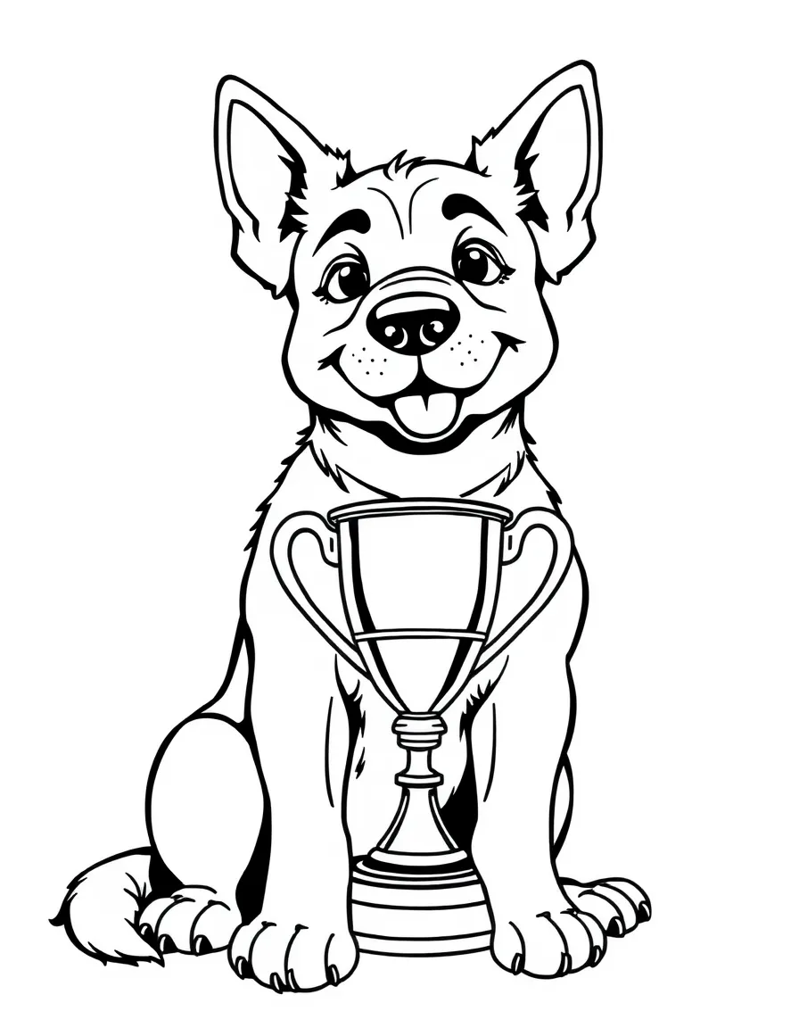 A dog sitting proudly with a trophy
