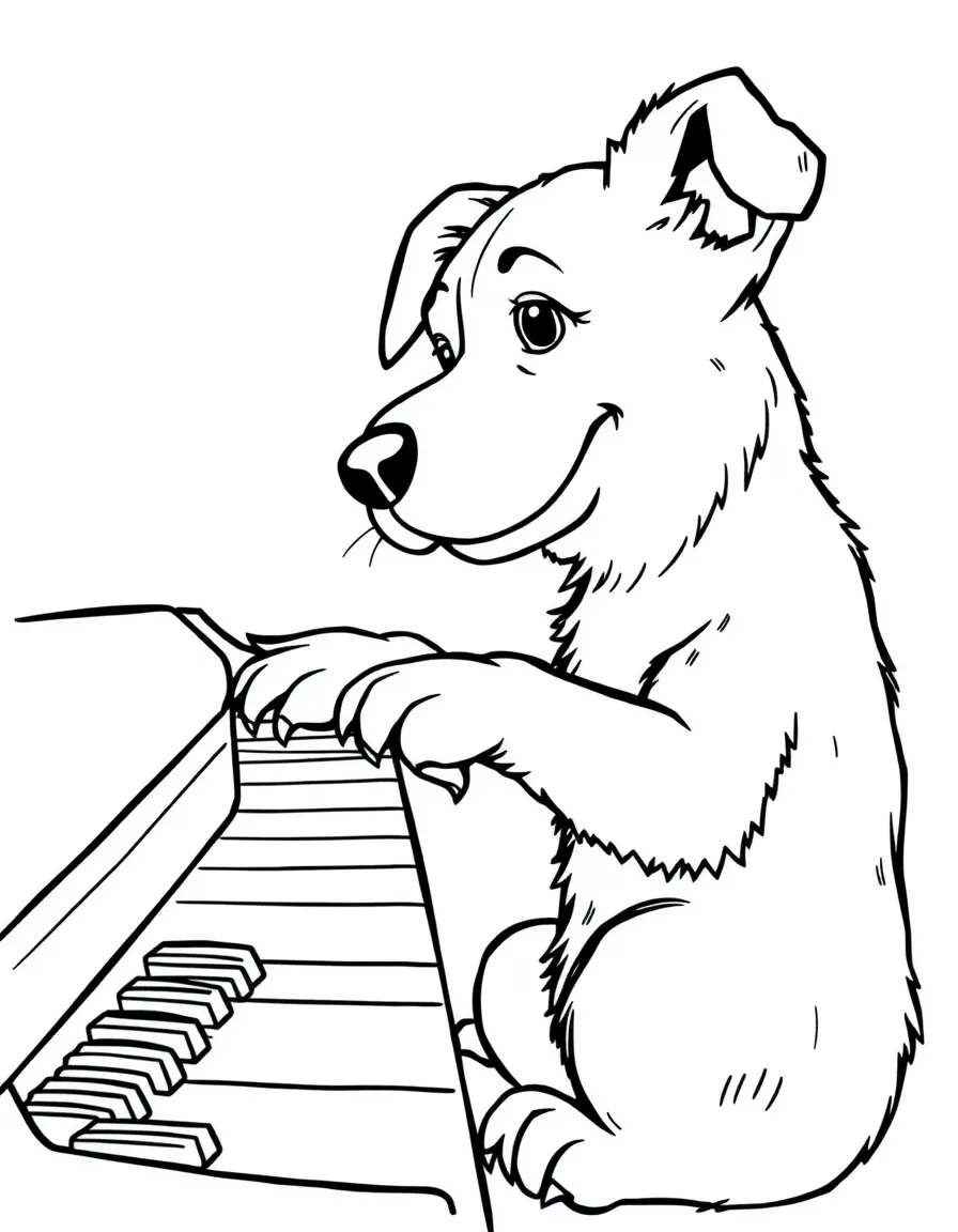 A dog playing piano with its paws