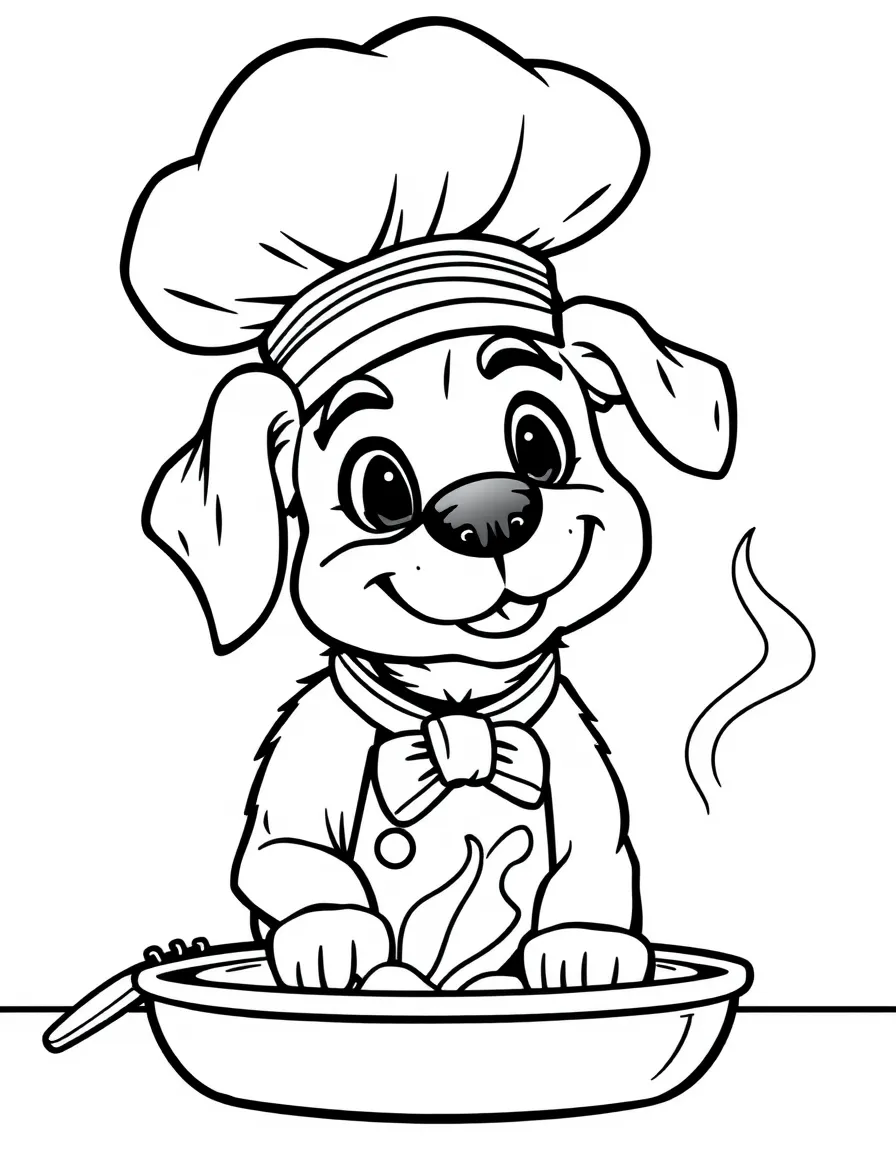 A dog in a chef's hat cooking