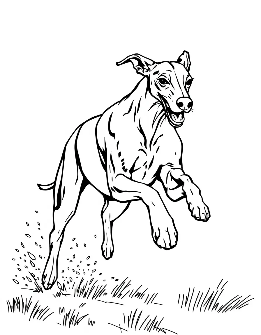 A Greyhound running at full speed