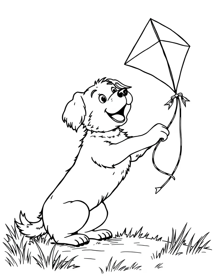 A dog flying a kite
