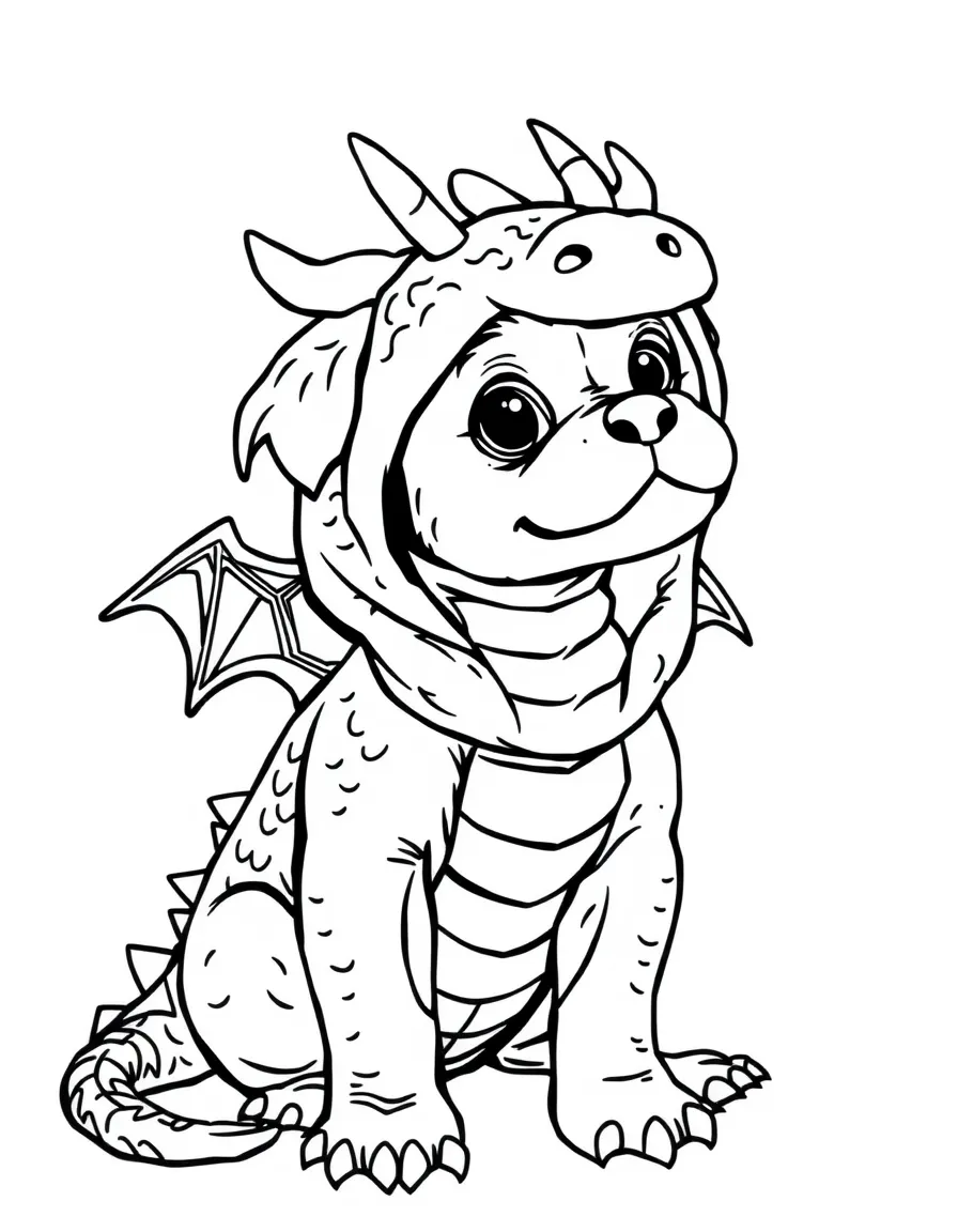 A dog dressed as a dragon