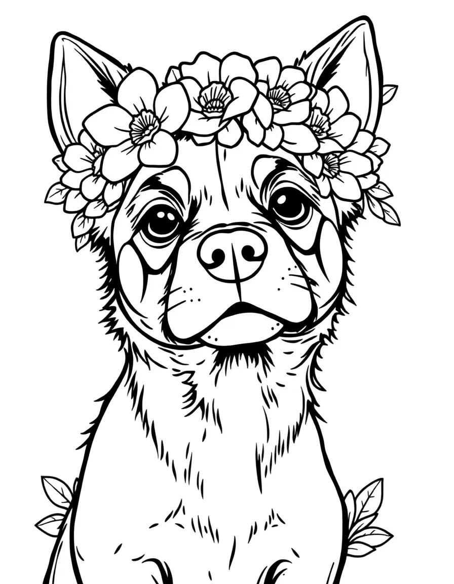 A dog with a flower crown