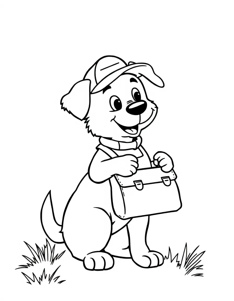 A dog delivering mail with a tiny mailbag
