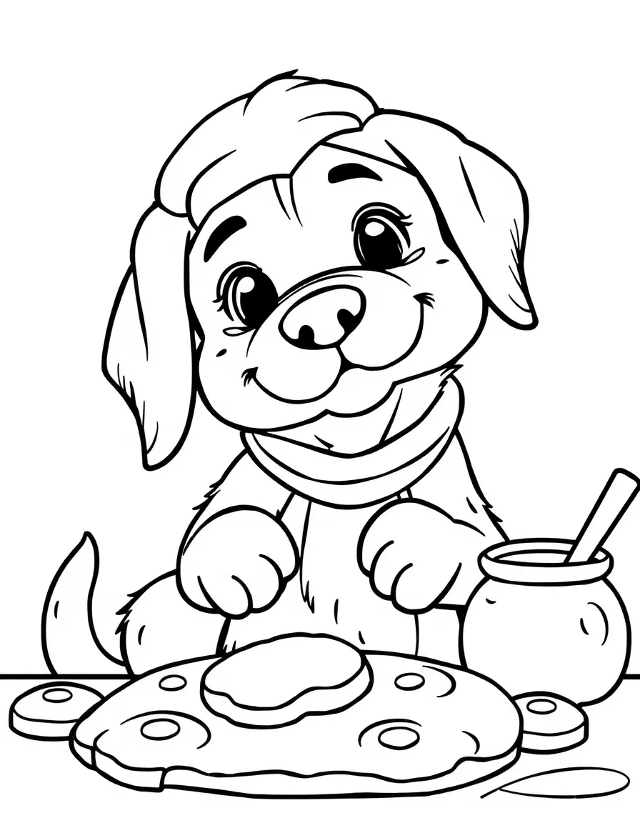 A dog baking cookies