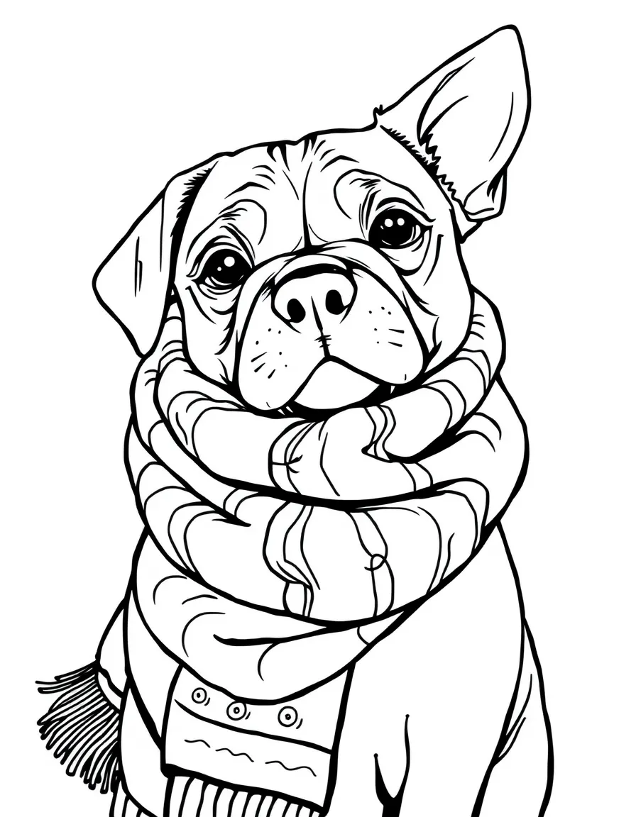 A dog wrapped in a cozy scarf