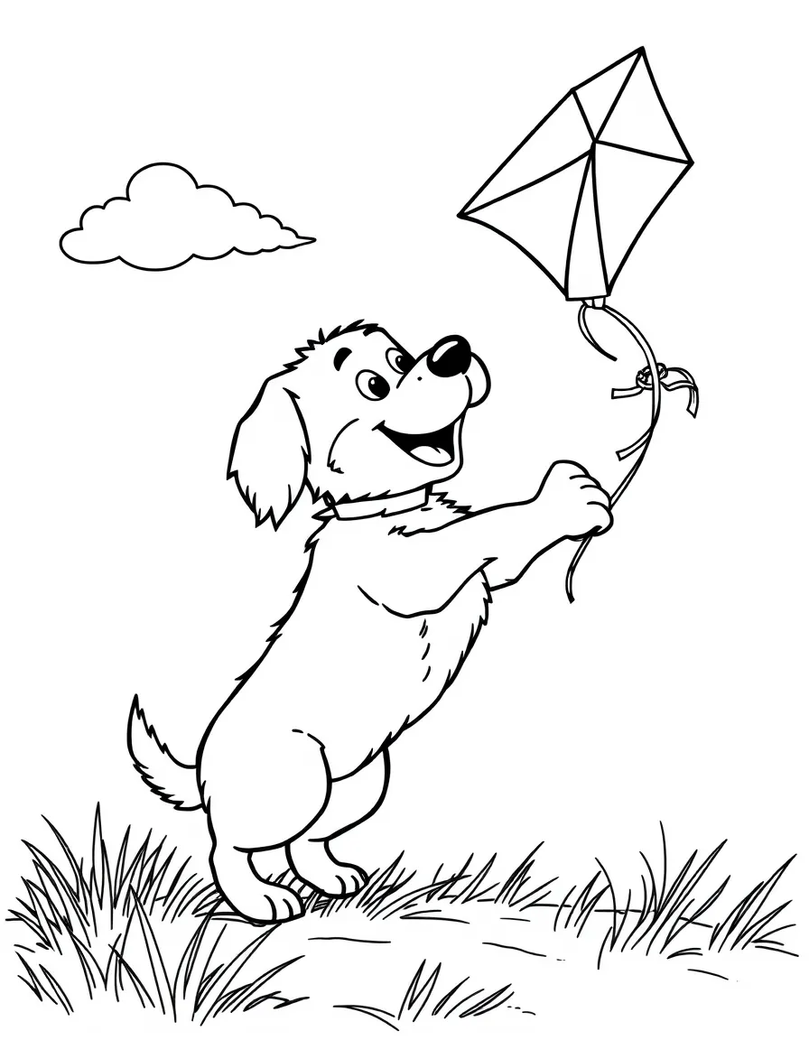 A dog flying a kite on a windy day