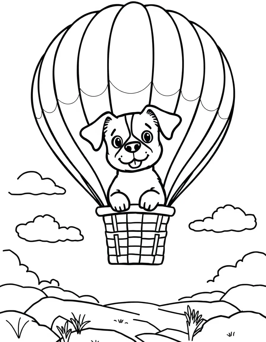 A dog in a hot air balloon