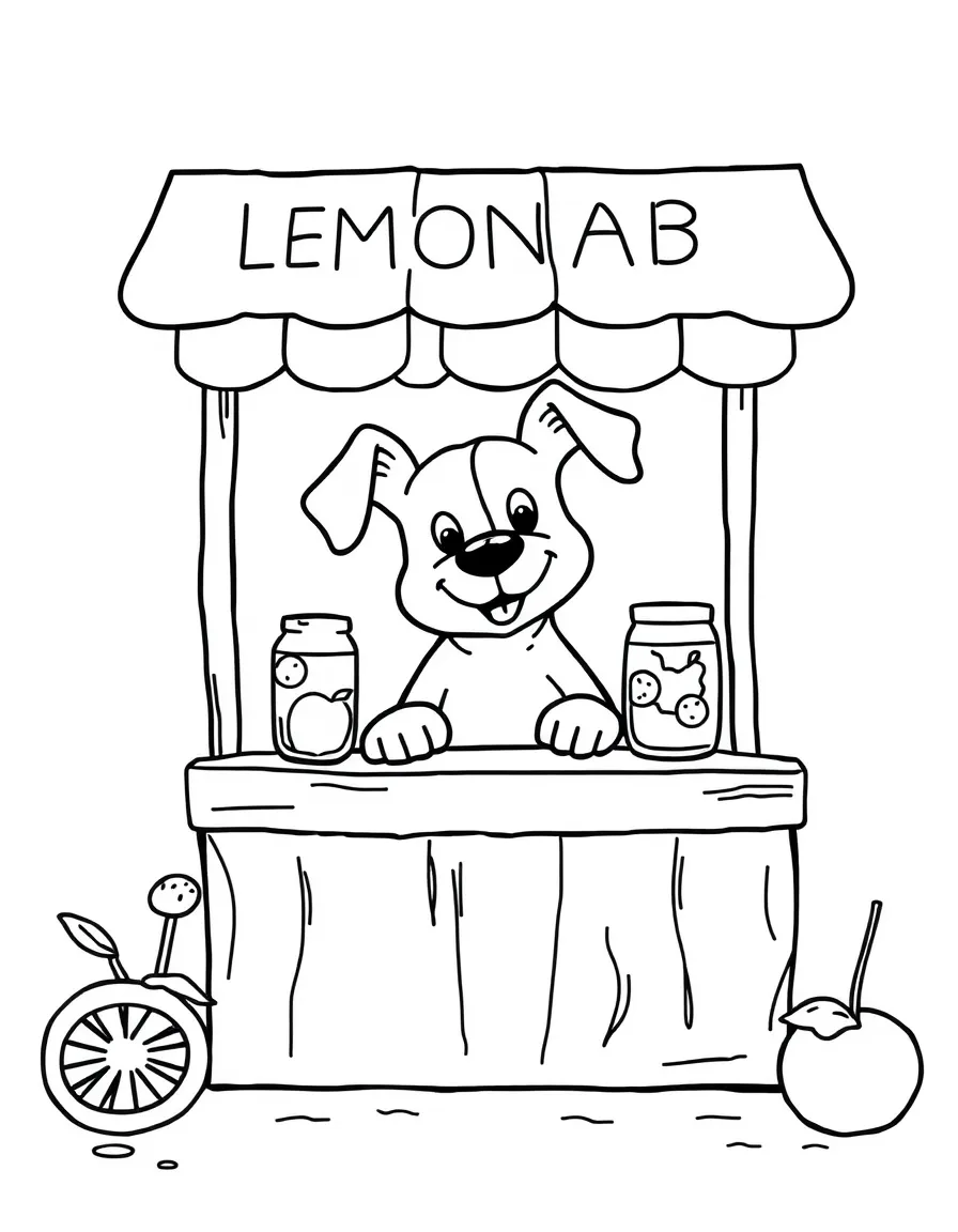 A dog running a lemonade stand