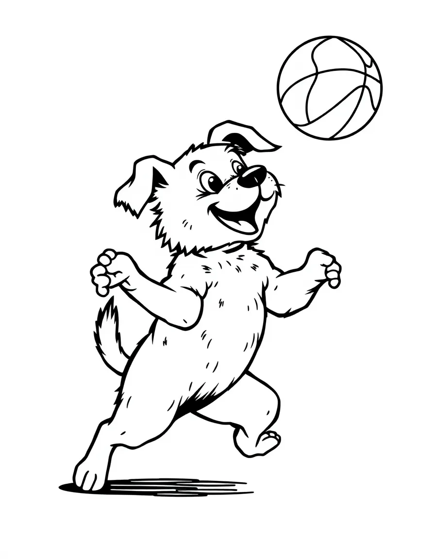 A dog spinning a basketball