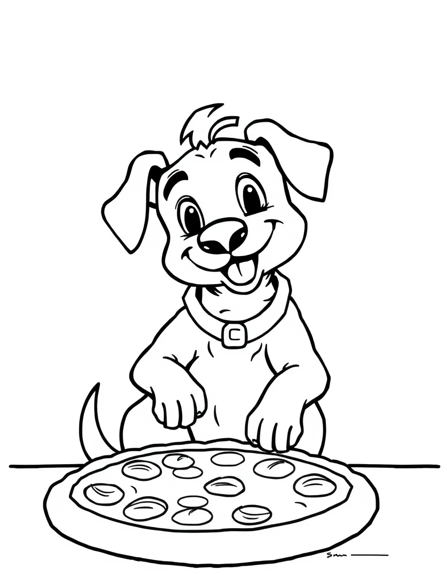 A dog making a pizza
