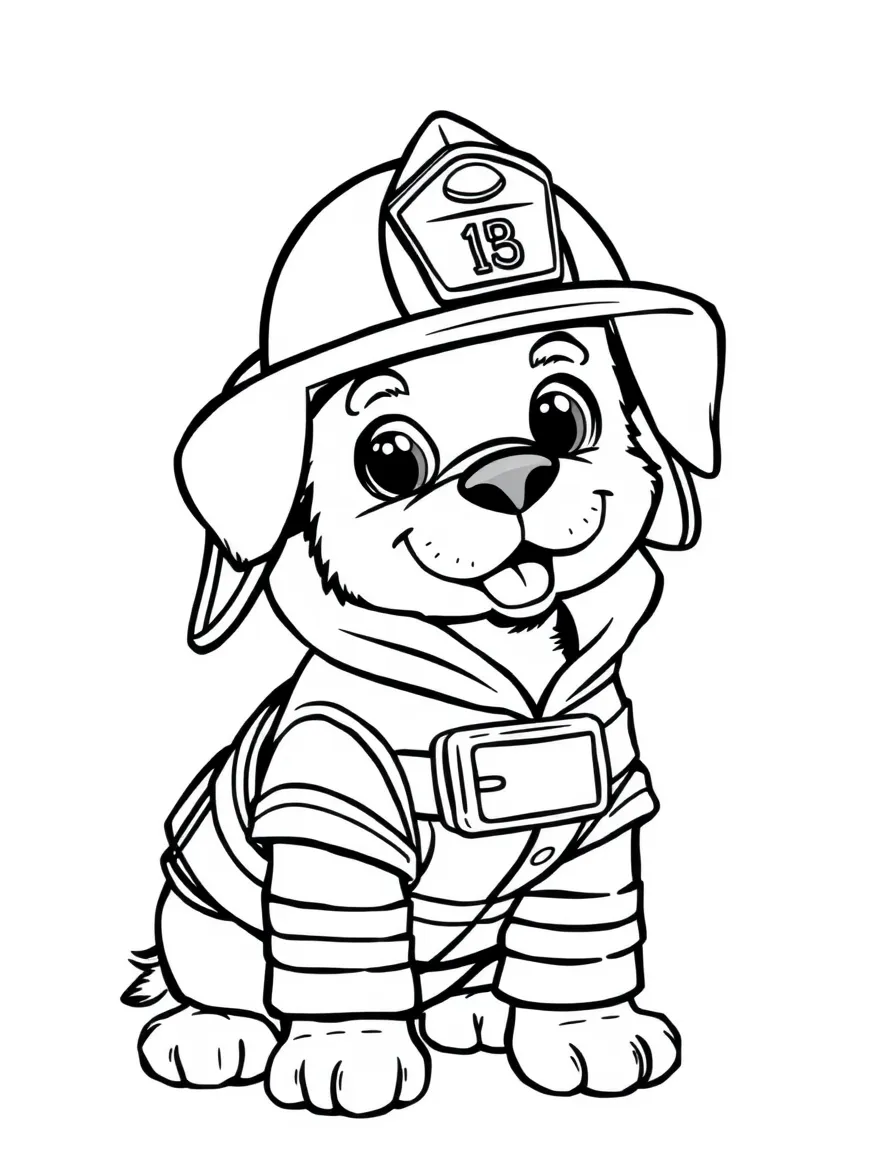 A dog dressed as a firefighter