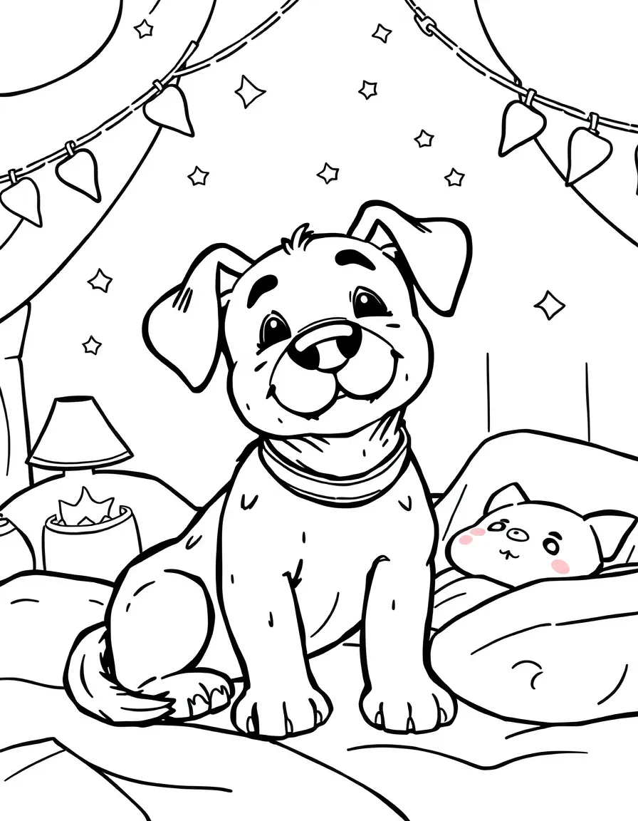 A dog having a sleepover party