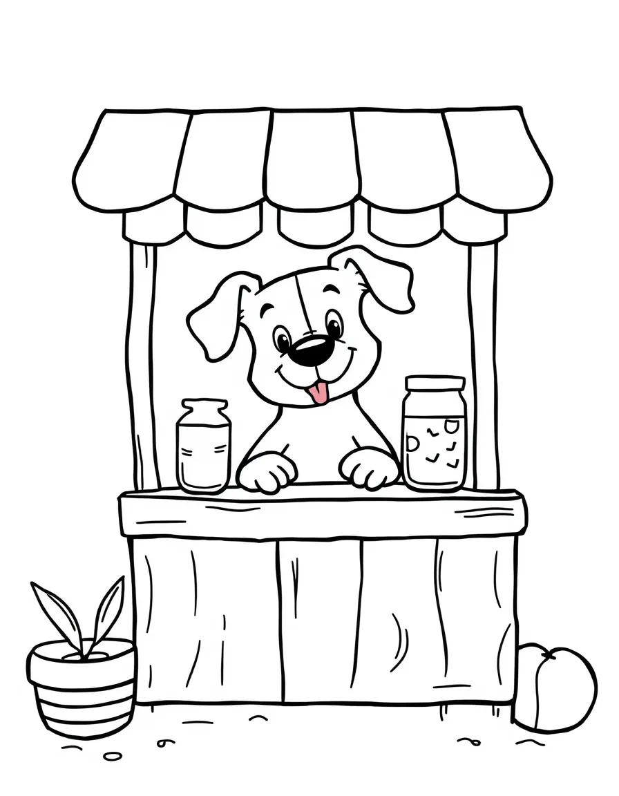 A dog operating a lemonade stand