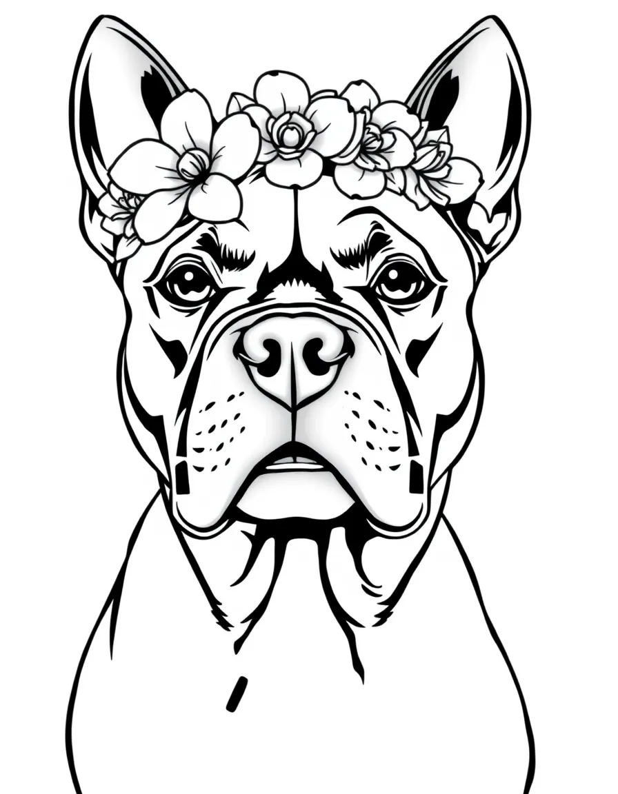 A Pit Bull with a flower crown showing its gentle side