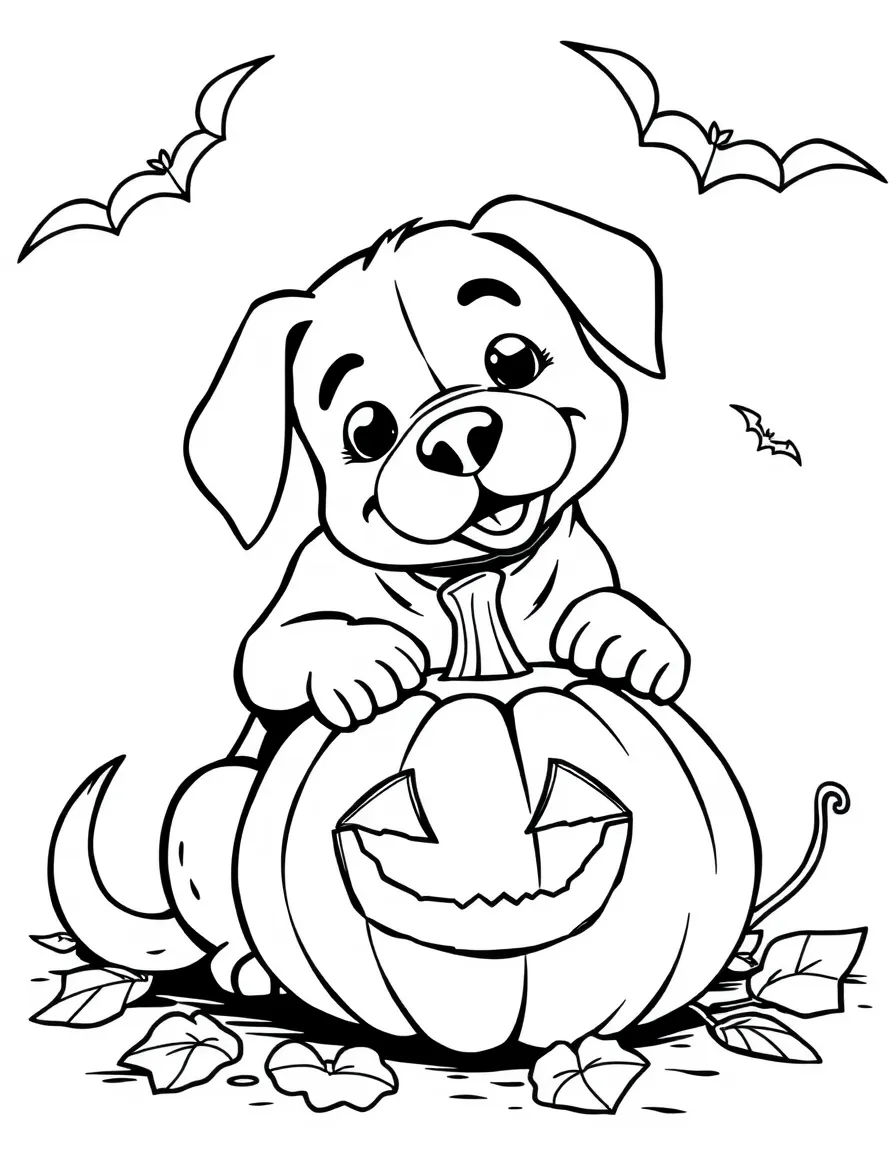 A dog carving a pumpkin for Halloween
