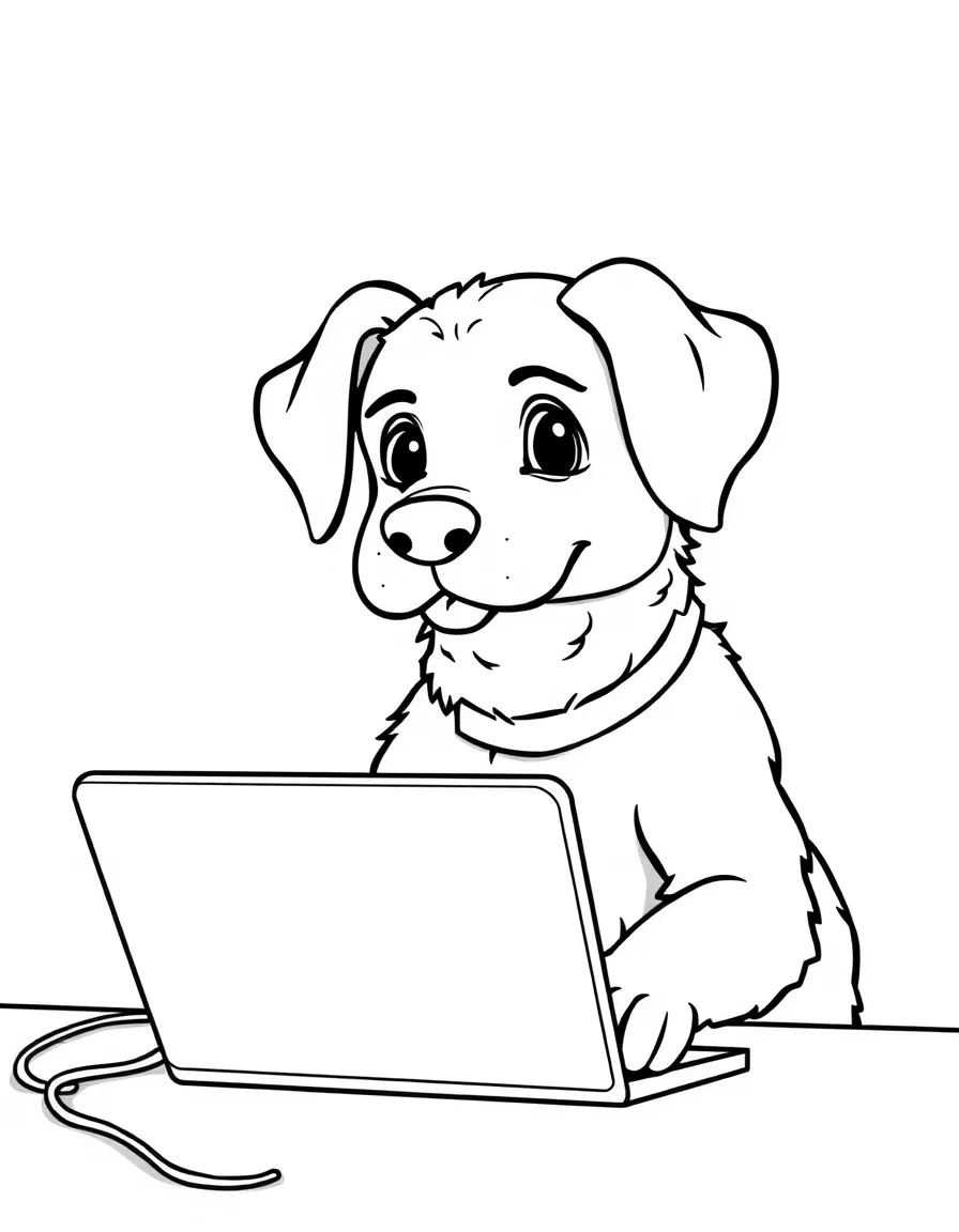 A dog using a laptop computer