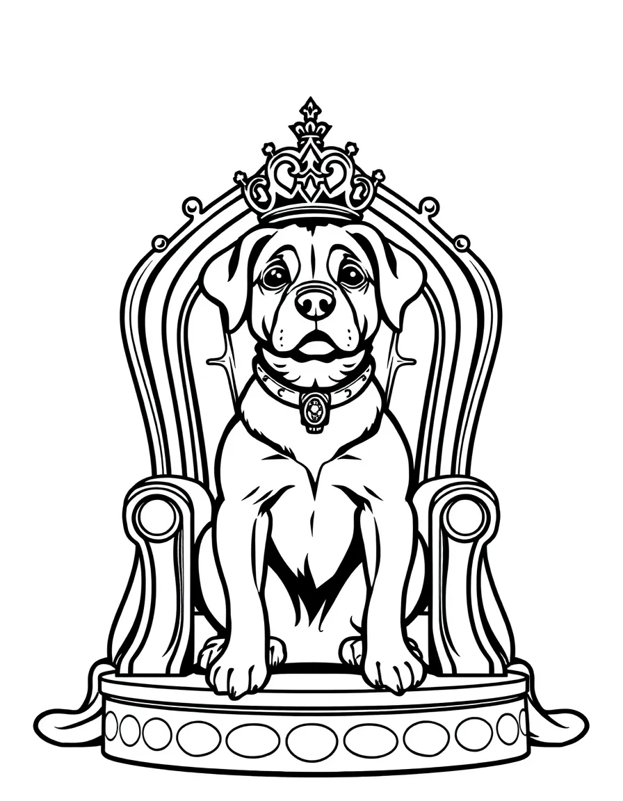 A dog sitting on a royal throne