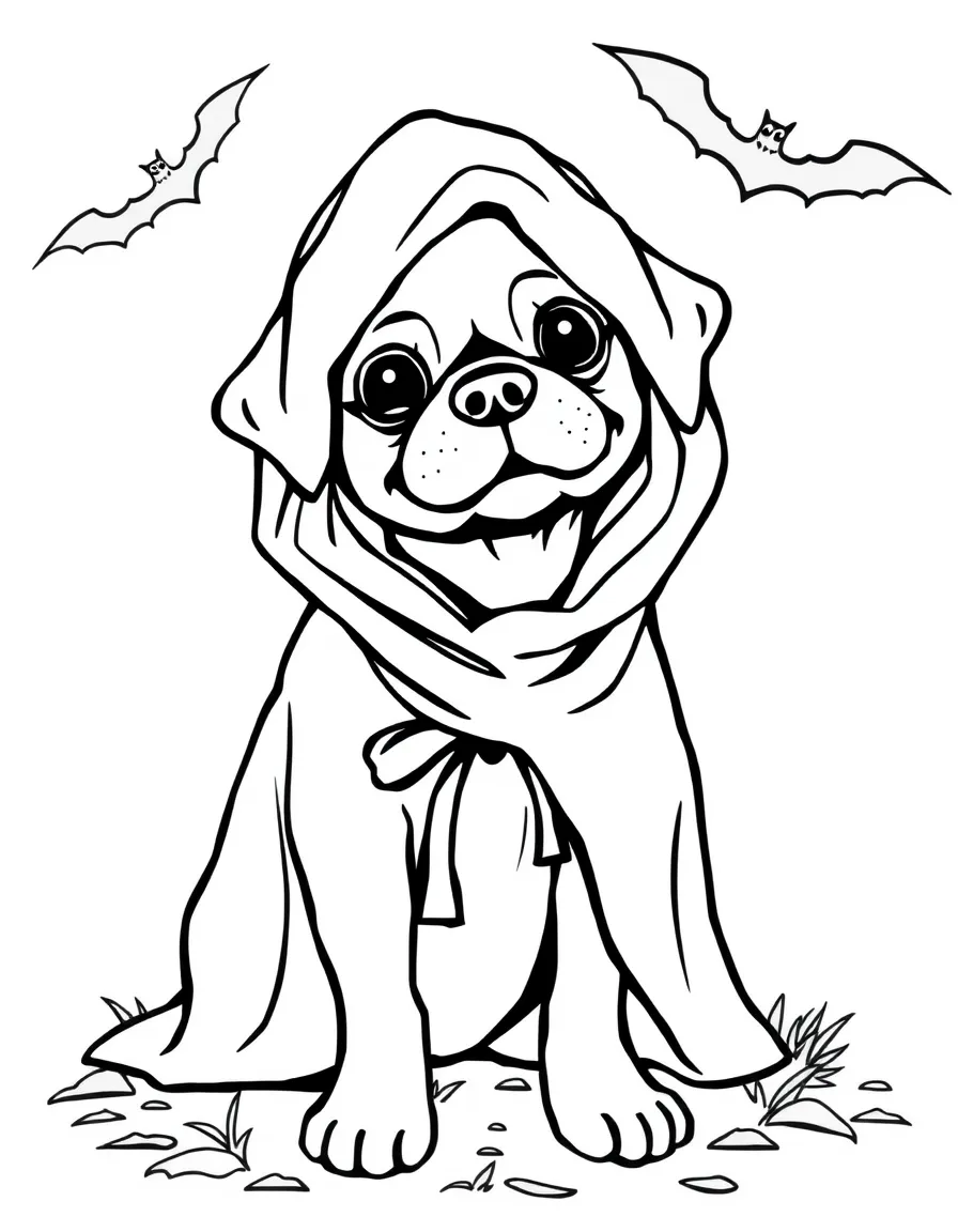 A dog dressed as a ghost for Halloween