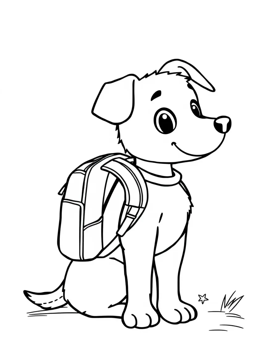 A dog with a backpack going to school